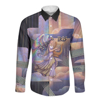 Iris Goddess Long Sleeve Button Shirt Rainbow Winged Iris - Pitcher Lyre And Greek Key