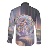 Iris Goddess Long Sleeve Button Shirt Rainbow Winged Iris - Pitcher Lyre And Greek Key