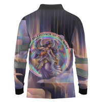 Iris Goddess Long Sleeve Polo Shirt Rainbow Winged Iris - Pitcher Lyre And Greek Key