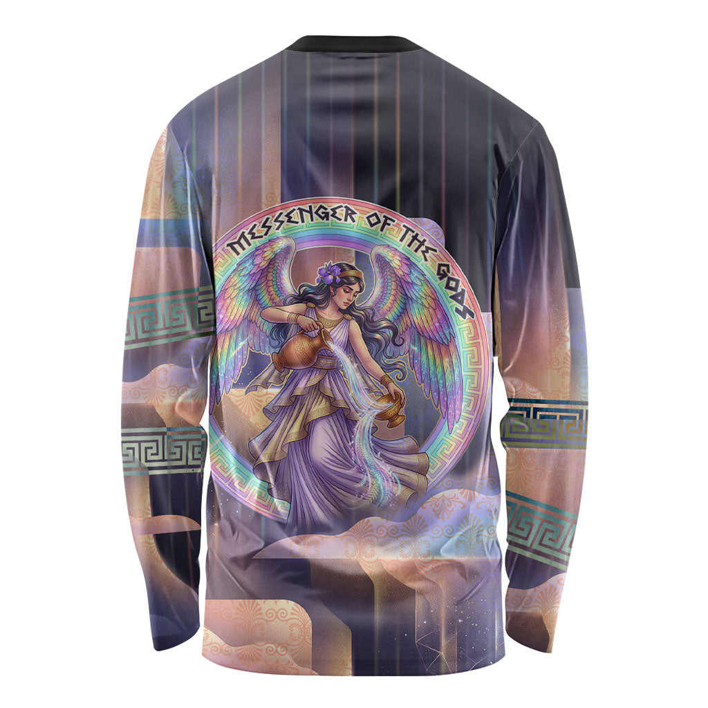 Iris Goddess Long Sleeve Shirt Rainbow Winged Iris - Pitcher Lyre And Greek Key