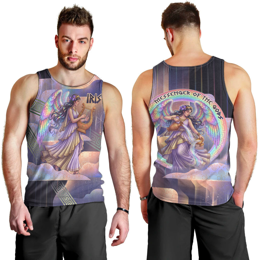Iris Goddess Men Tank Top Rainbow Winged Iris - Pitcher Lyre And Greek Key