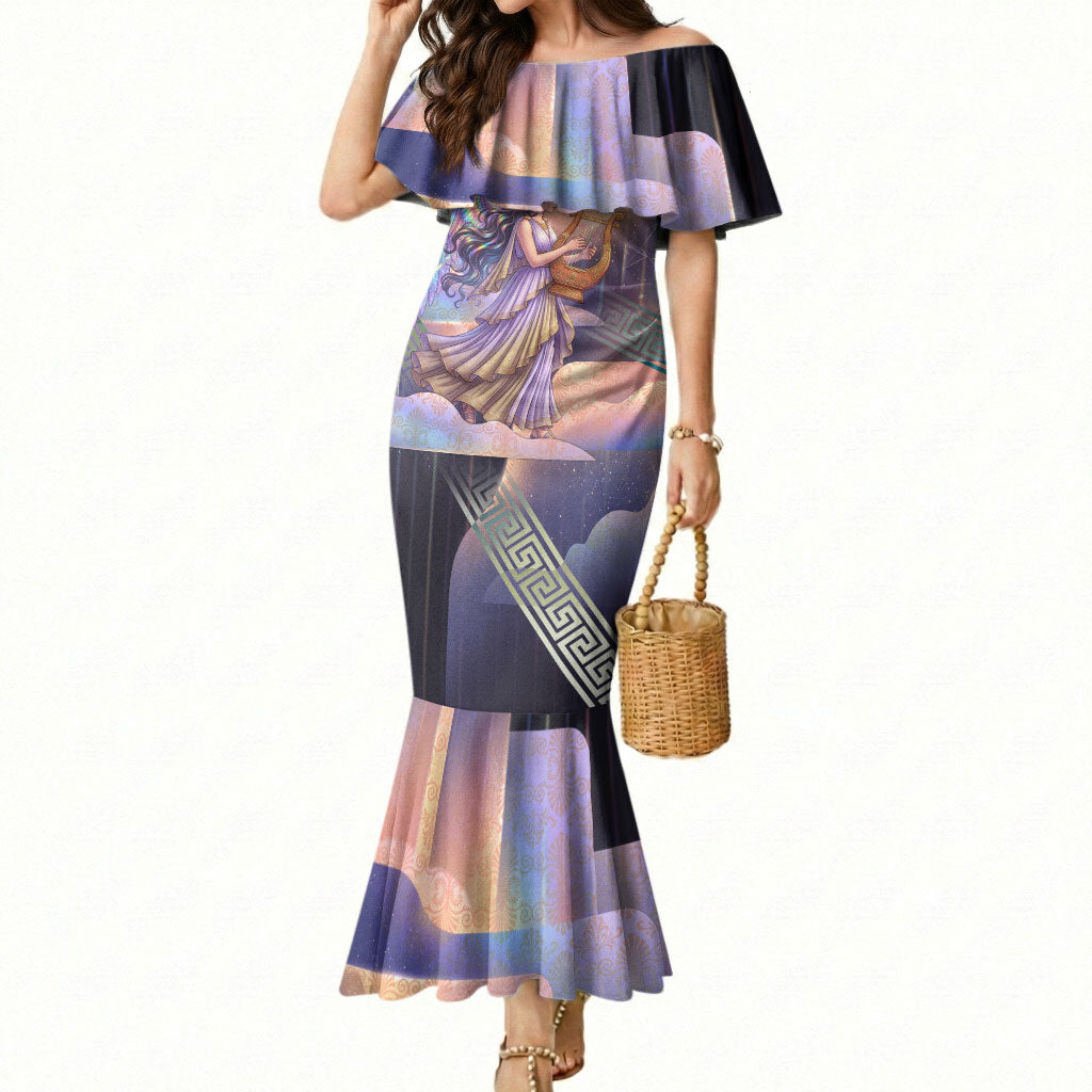 Iris Goddess Mermaid Dress Rainbow Winged Iris - Pitcher Lyre And Greek Key