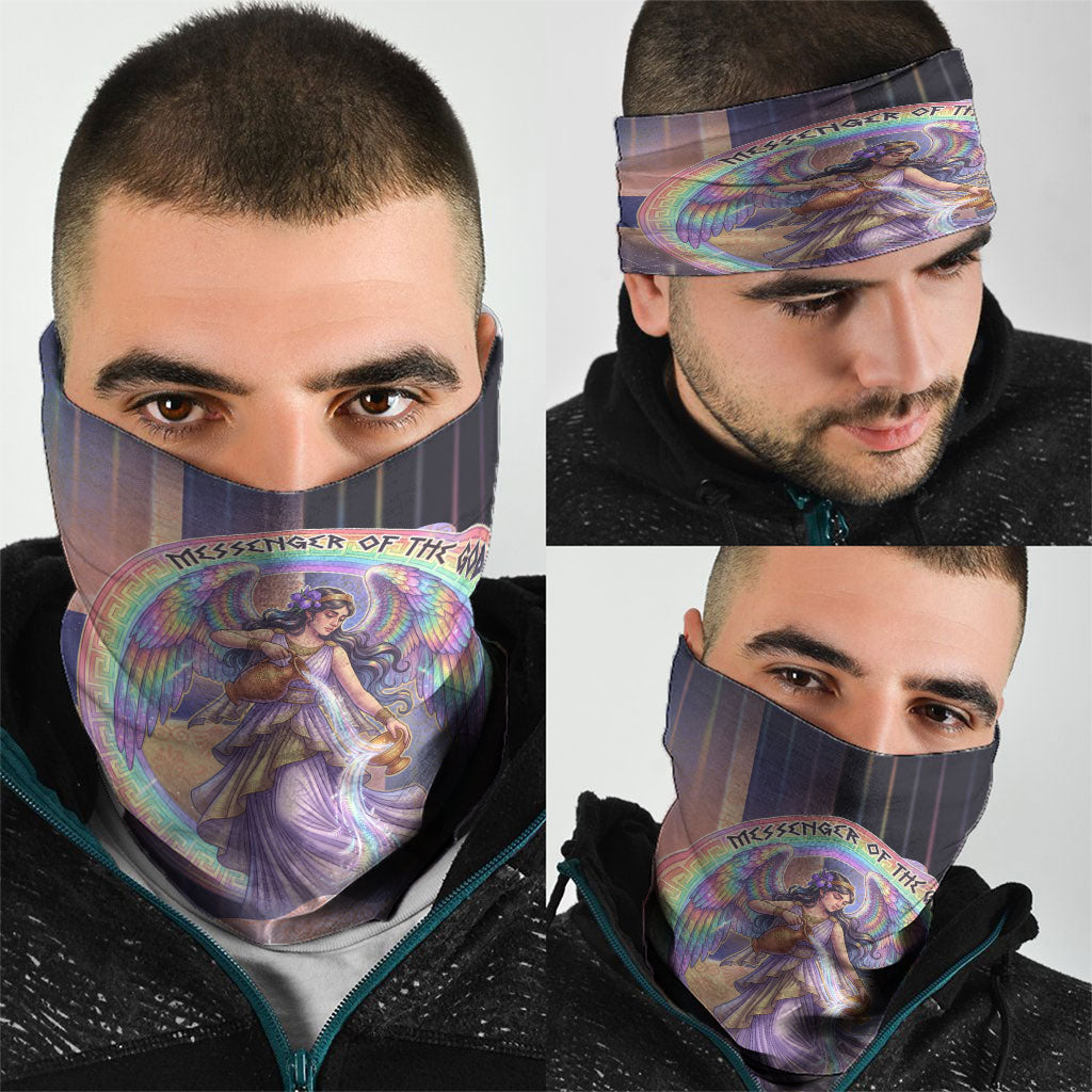 Iris Goddess Neck Gaiter Rainbow Winged Iris - Pitcher Lyre And Greek Key