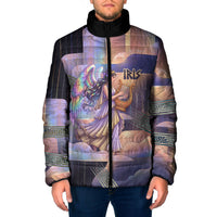 Iris Goddess Padded Jacket Rainbow Winged Iris - Pitcher Lyre And Greek Key