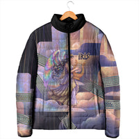 Iris Goddess Padded Jacket Rainbow Winged Iris - Pitcher Lyre And Greek Key