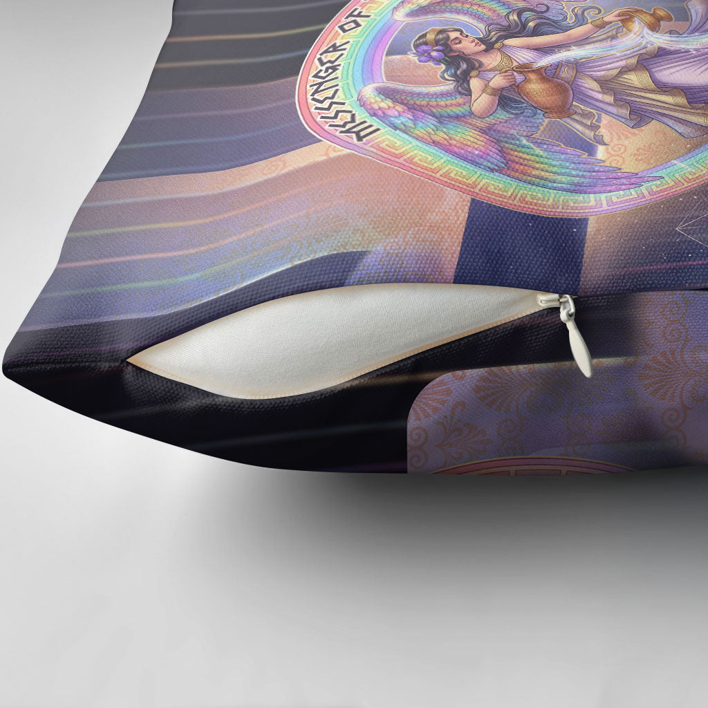 Iris Goddess Pillow Cover Rainbow Winged Iris - Pitcher Lyre And Greek Key