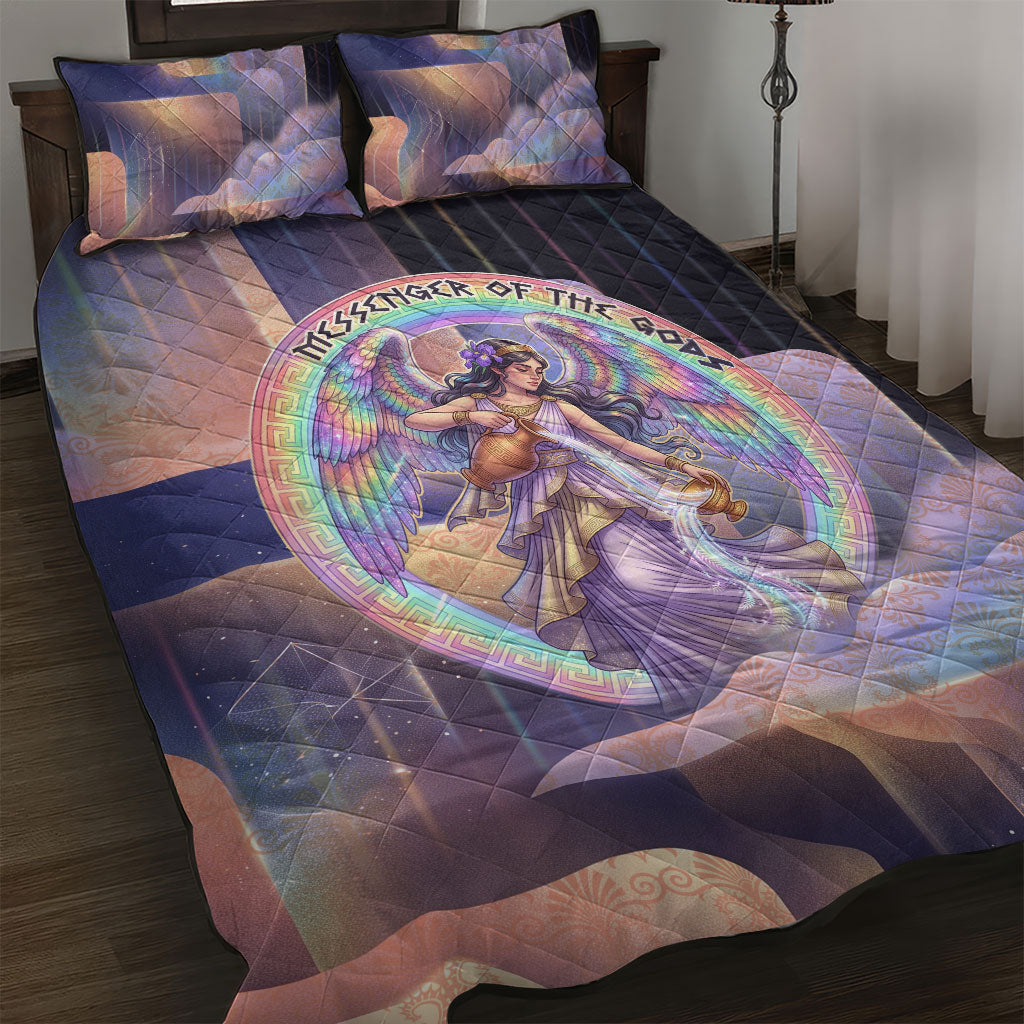 Iris Goddess Quilt Bed Set Rainbow Winged Iris - Pitcher Lyre And Greek Key