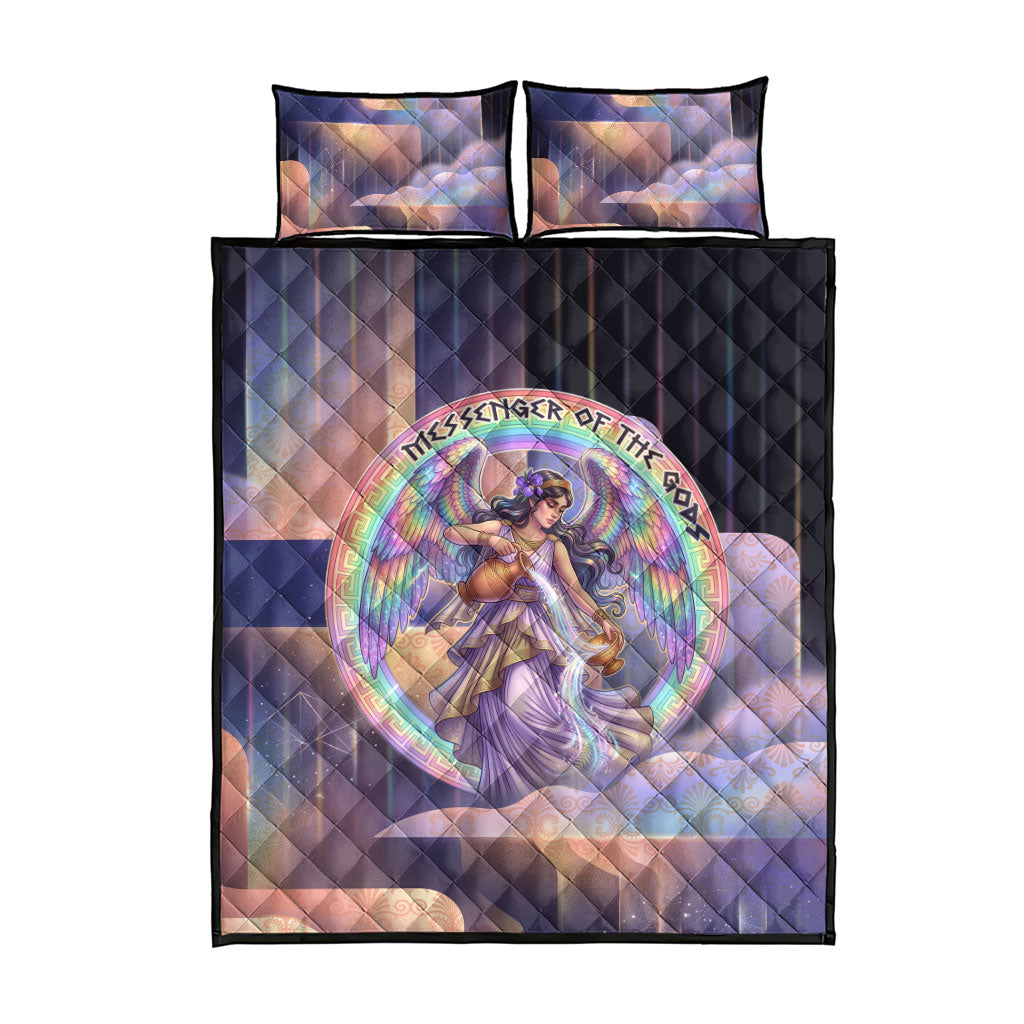 Iris Goddess Quilt Bed Set Rainbow Winged Iris - Pitcher Lyre And Greek Key