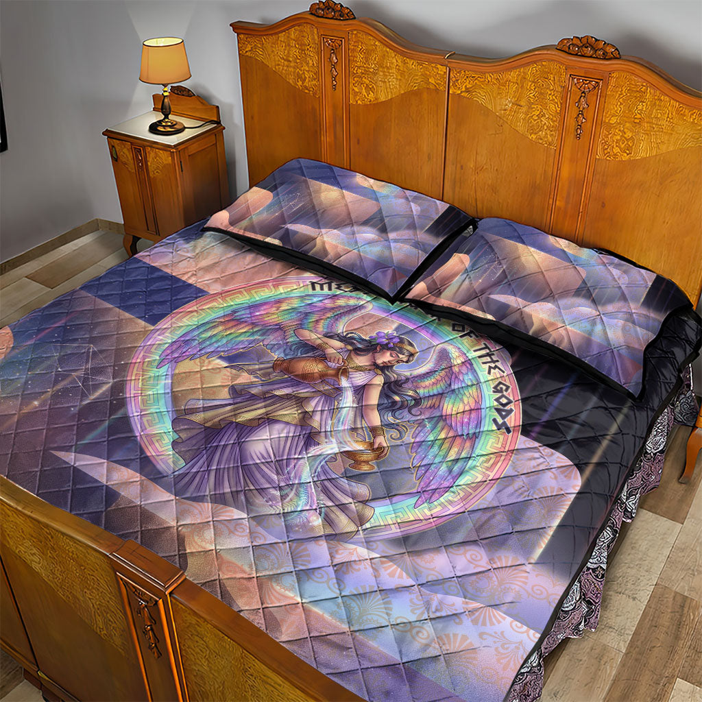 Iris Goddess Quilt Bed Set Rainbow Winged Iris - Pitcher Lyre And Greek Key