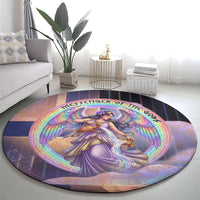 Iris Goddess Round Carpet Rainbow Winged Iris - Pitcher Lyre And Greek Key