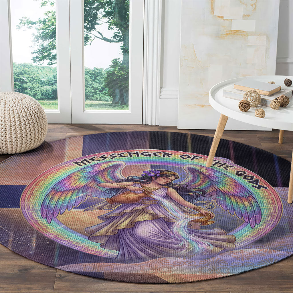 Iris Goddess Round Carpet Rainbow Winged Iris - Pitcher Lyre And Greek Key