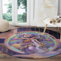 Iris Goddess Round Carpet Rainbow Winged Iris - Pitcher Lyre And Greek Key