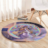 Iris Goddess Round Carpet Rainbow Winged Iris - Pitcher Lyre And Greek Key