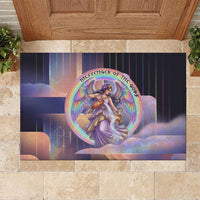 Iris Goddess Rubber Doormat Rainbow Winged Iris - Pitcher Lyre And Greek Key