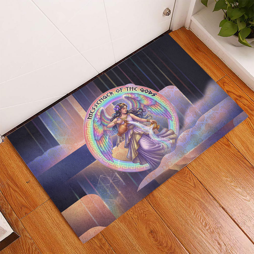Iris Goddess Rubber Doormat Rainbow Winged Iris - Pitcher Lyre And Greek Key