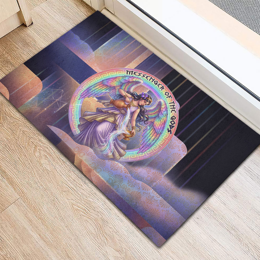 Iris Goddess Rubber Doormat Rainbow Winged Iris - Pitcher Lyre And Greek Key