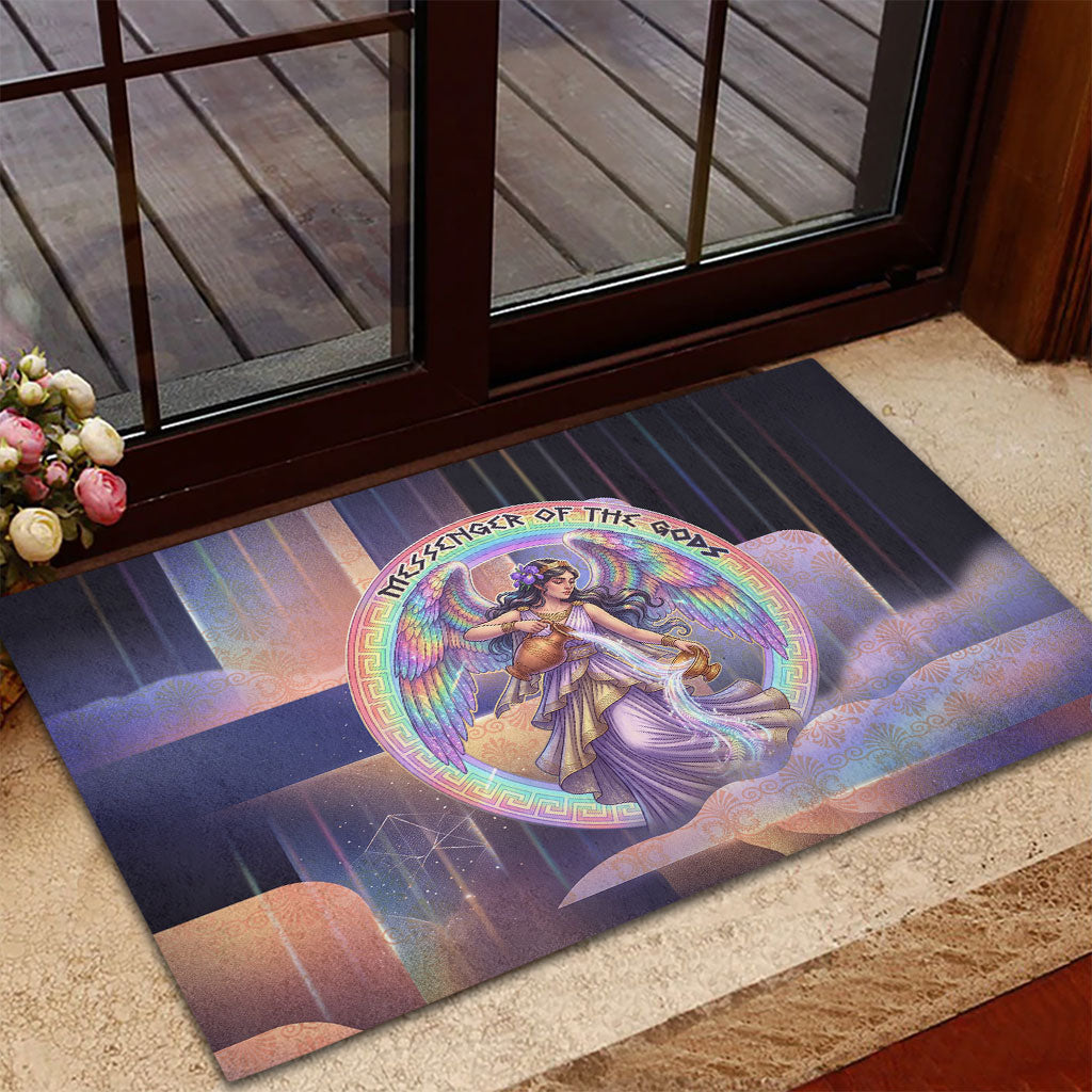 Iris Goddess Rubber Doormat Rainbow Winged Iris - Pitcher Lyre And Greek Key