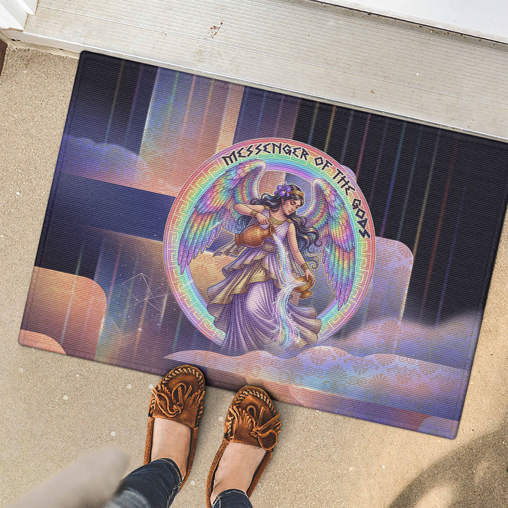 Iris Goddess Rubber Doormat Rainbow Winged Iris - Pitcher Lyre And Greek Key