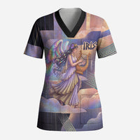 Iris Goddess Scrub Top Rainbow Winged Iris - Pitcher Lyre And Greek Key