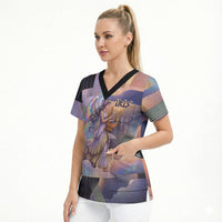 Iris Goddess Scrub Top Rainbow Winged Iris - Pitcher Lyre And Greek Key