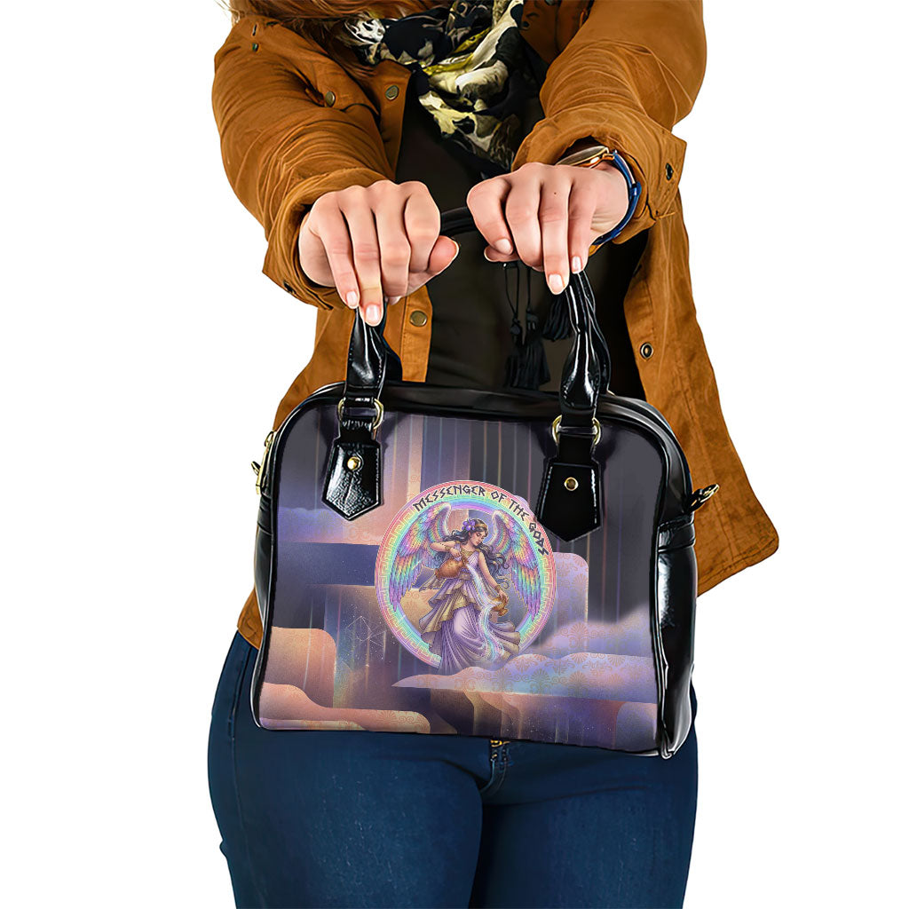 Iris Goddess Shoulder Handbag Rainbow Winged Iris - Pitcher Lyre And Greek Key