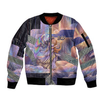 Iris Goddess Sleeve Zip Bomber Jacket Rainbow Winged Iris - Pitcher Lyre And Greek Key