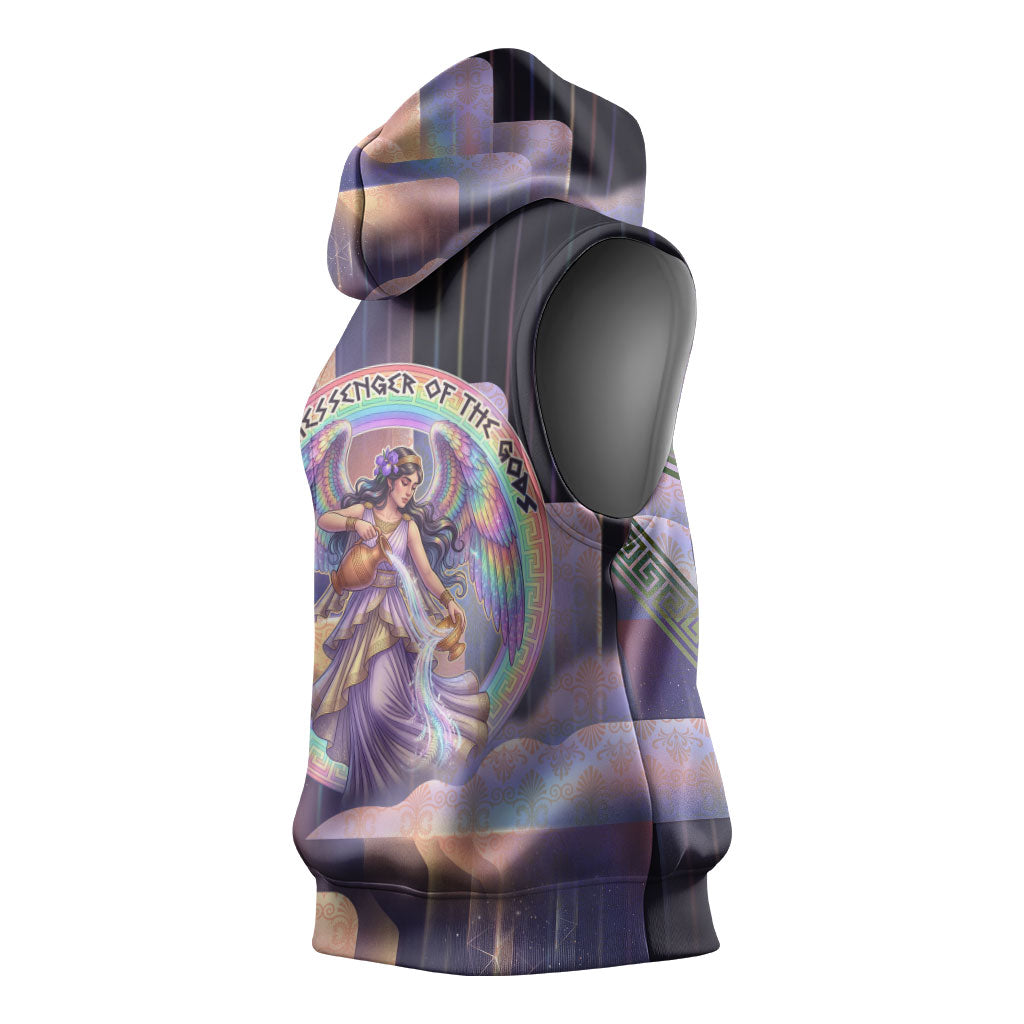 Iris Goddess Sleeveless Hoodie Rainbow Winged Iris - Pitcher Lyre And Greek Key
