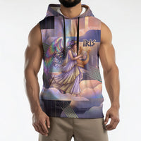 Iris Goddess Sleeveless Hoodie Rainbow Winged Iris - Pitcher Lyre And Greek Key