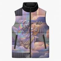 Iris Goddess Sleeveless Puffer Jacket Rainbow Winged Iris - Pitcher Lyre And Greek Key