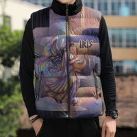 Iris Goddess Sleeveless Puffer Jacket Rainbow Winged Iris - Pitcher Lyre And Greek Key
