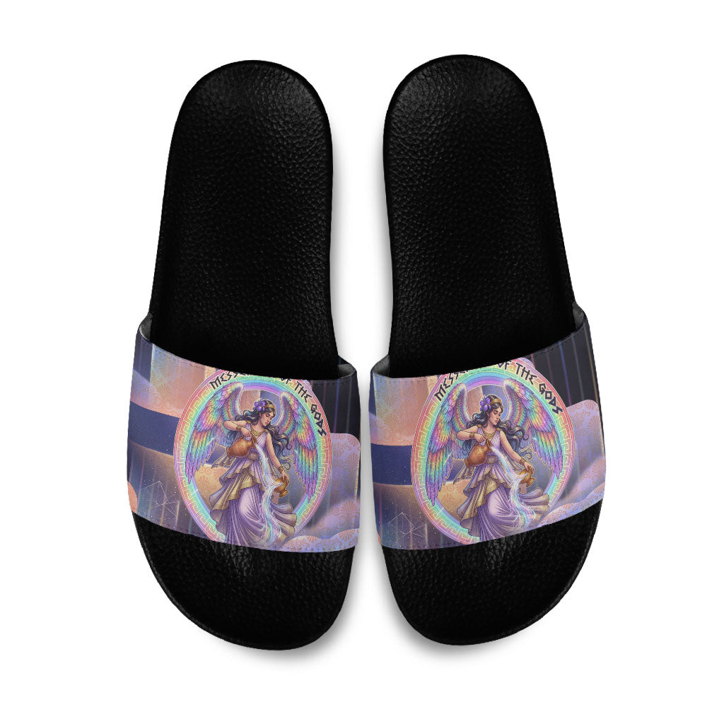 Iris Goddess Slide Sandals Rainbow Winged Iris - Pitcher Lyre And Greek Key