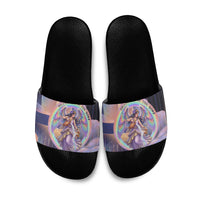 Iris Goddess Slide Sandals Rainbow Winged Iris - Pitcher Lyre And Greek Key