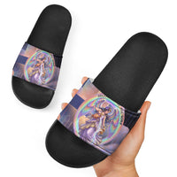 Iris Goddess Slide Sandals Rainbow Winged Iris - Pitcher Lyre And Greek Key