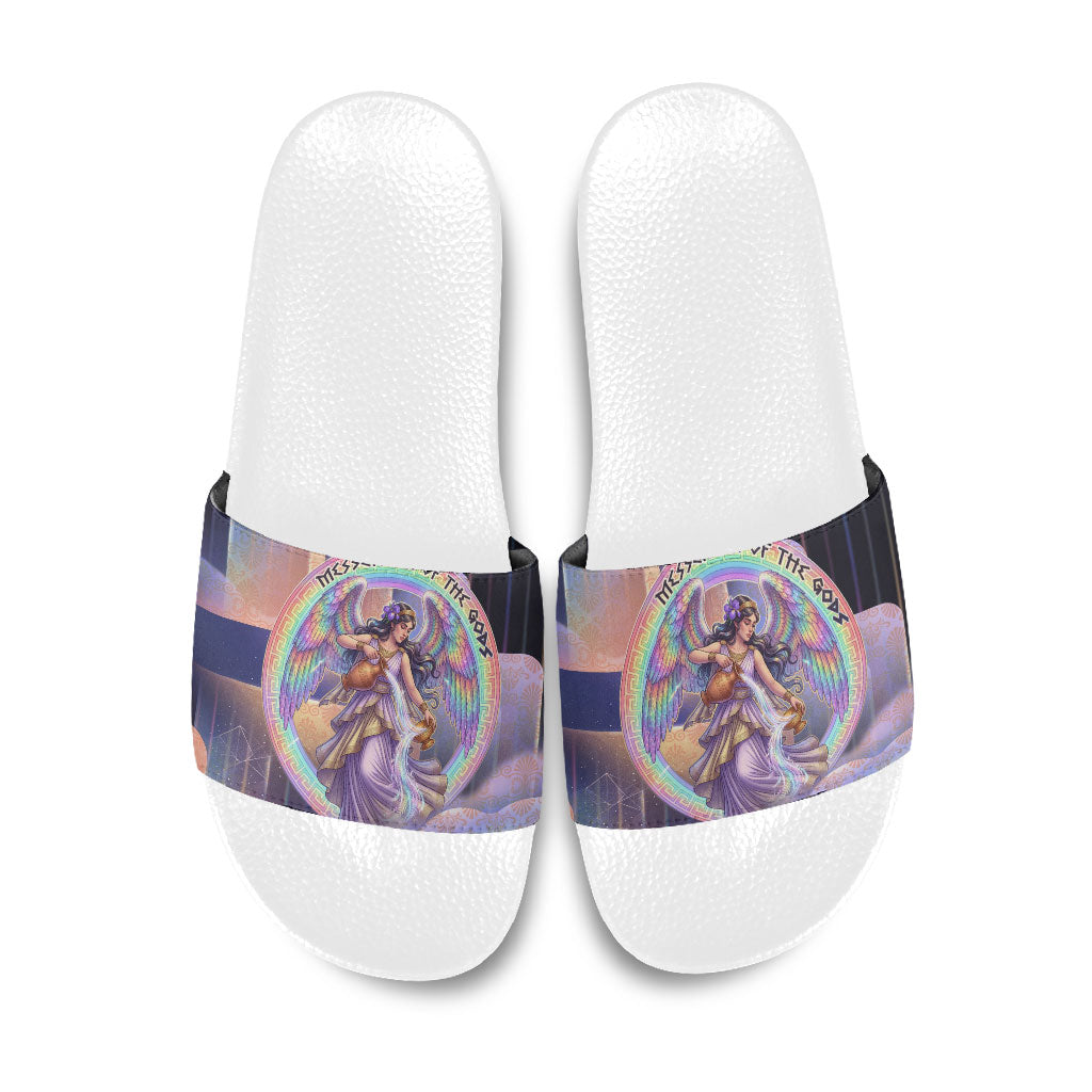 Iris Goddess Slide Sandals Rainbow Winged Iris - Pitcher Lyre And Greek Key