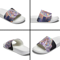 Iris Goddess Slide Sandals Rainbow Winged Iris - Pitcher Lyre And Greek Key