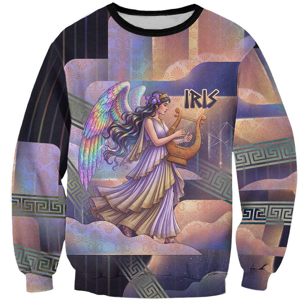Iris Goddess Sweatshirt Rainbow Winged Iris - Pitcher Lyre And Greek Key