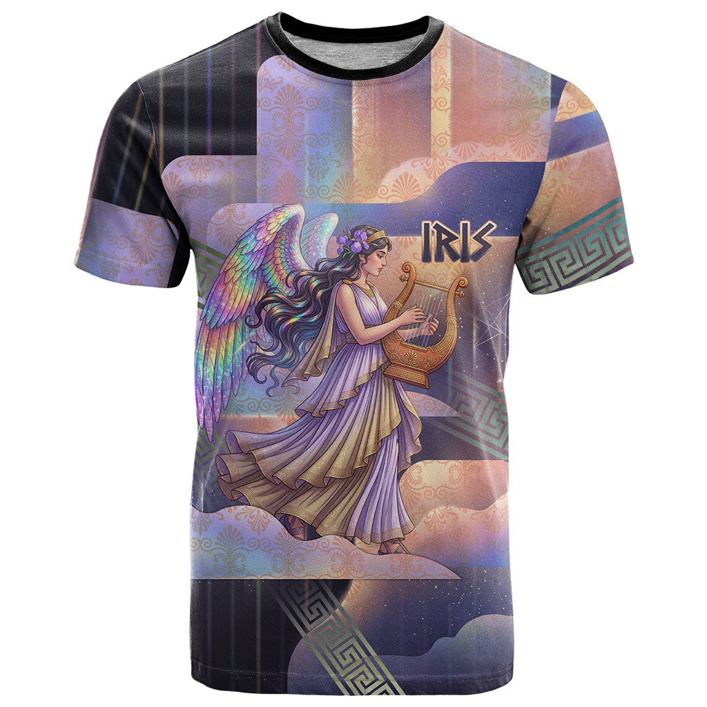 Iris Goddess T Shirt Rainbow Winged Iris - Pitcher Lyre And Greek Key
