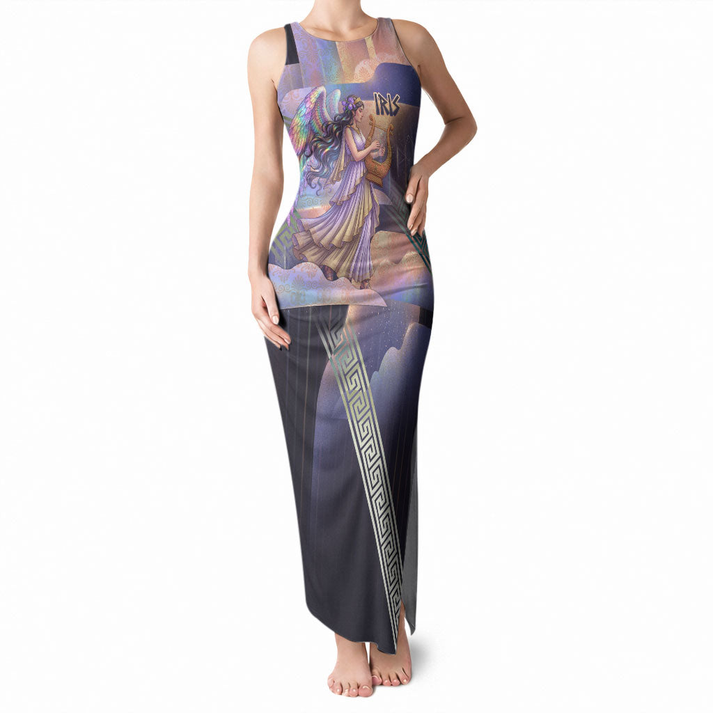 Iris Goddess Tank Maxi Dress Rainbow Winged Iris - Pitcher Lyre And Greek Key
