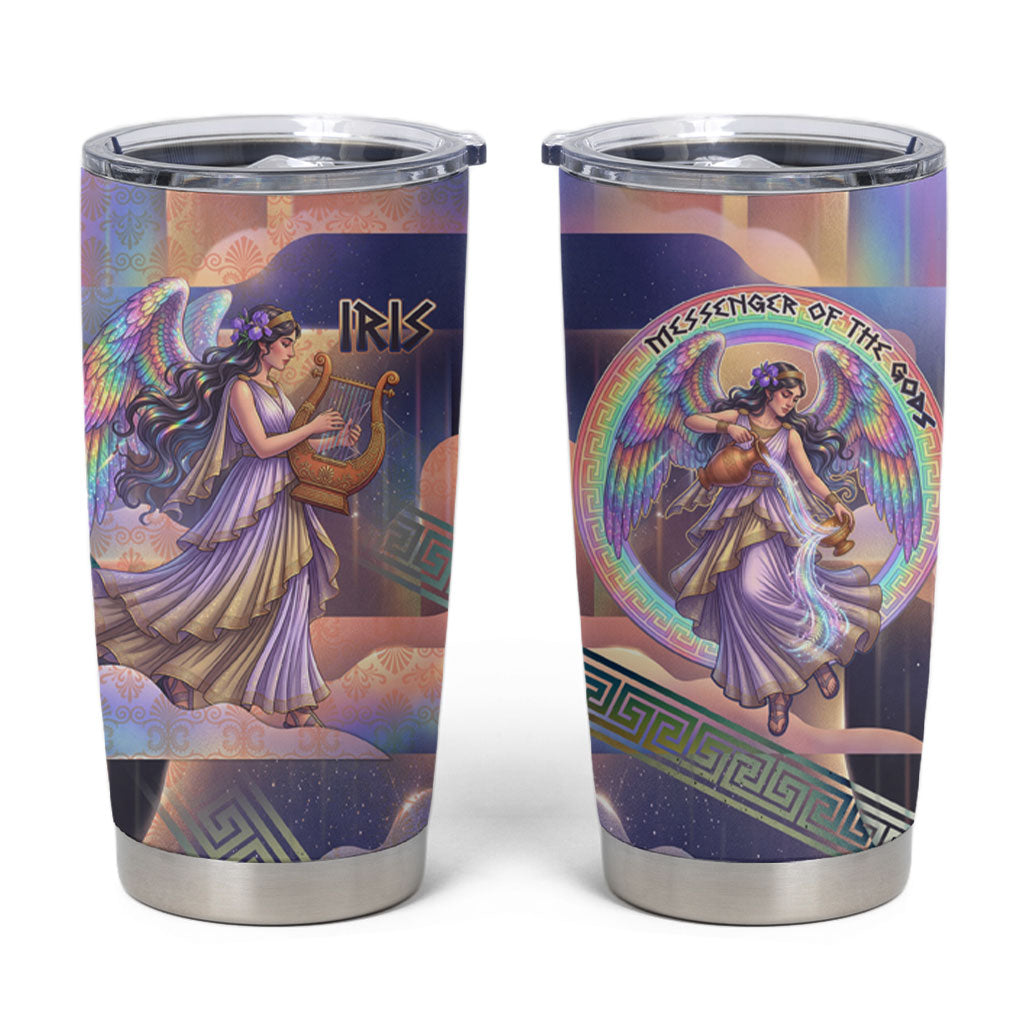 Iris Goddess Tumbler Cup Rainbow Winged Iris - Pitcher Lyre And Greek Key
