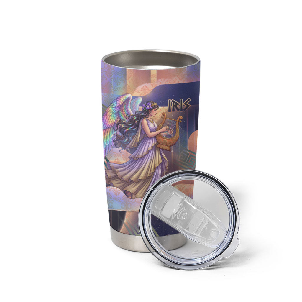 Iris Goddess Tumbler Cup Rainbow Winged Iris - Pitcher Lyre And Greek Key