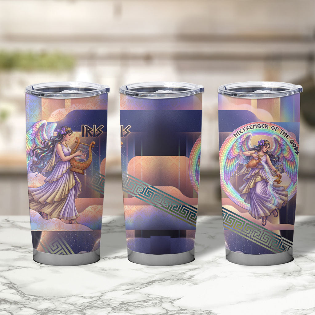 Iris Goddess Tumbler Cup Rainbow Winged Iris - Pitcher Lyre And Greek Key