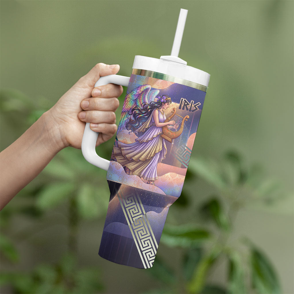 Iris Goddess Tumbler With Handle Rainbow Winged Iris - Pitcher Lyre And Greek Key