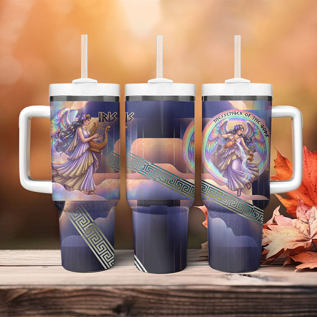 Iris Goddess Tumbler With Handle Rainbow Winged Iris - Pitcher Lyre And Greek Key