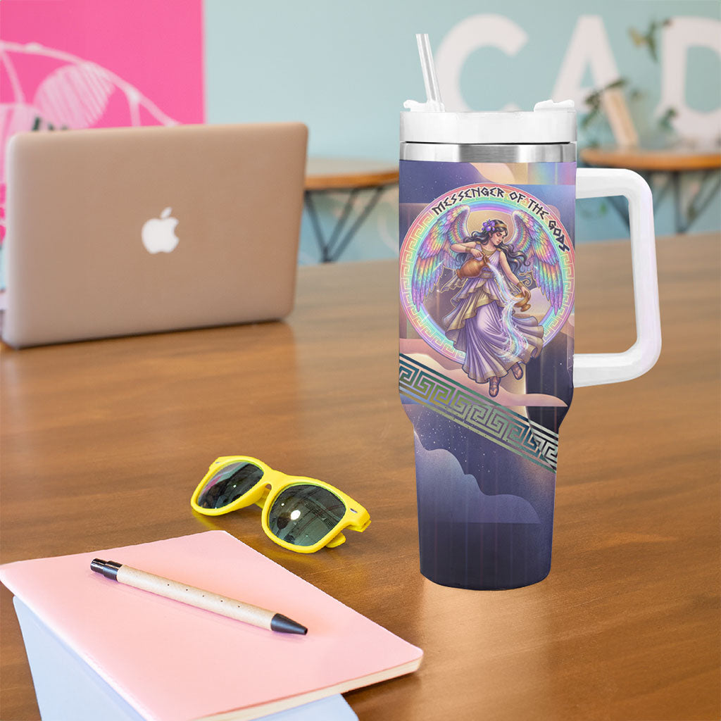 Iris Goddess Tumbler With Handle Rainbow Winged Iris - Pitcher Lyre And Greek Key