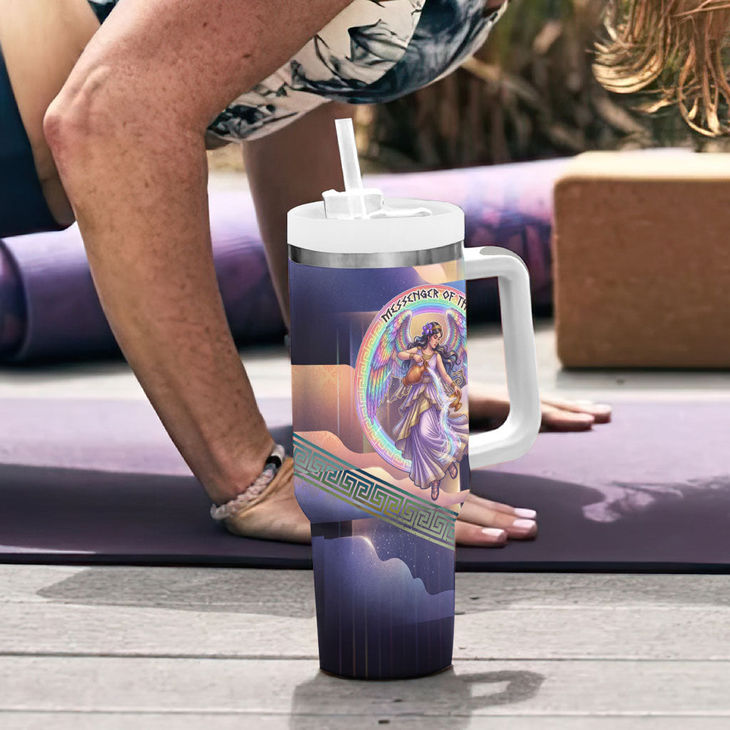 Iris Goddess Tumbler With Handle Rainbow Winged Iris - Pitcher Lyre And Greek Key