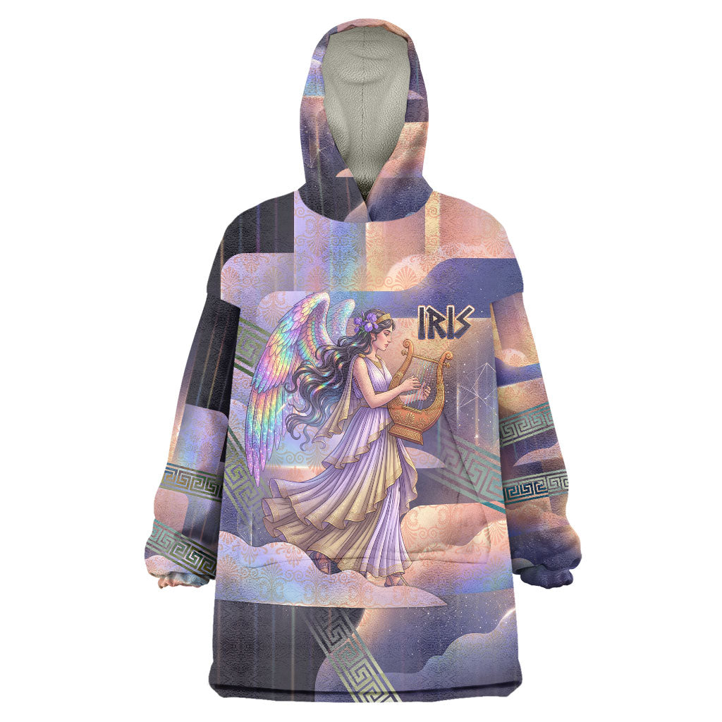 Iris Goddess Wearable Blanket Hoodie Rainbow Winged Iris - Pitcher Lyre And Greek Key
