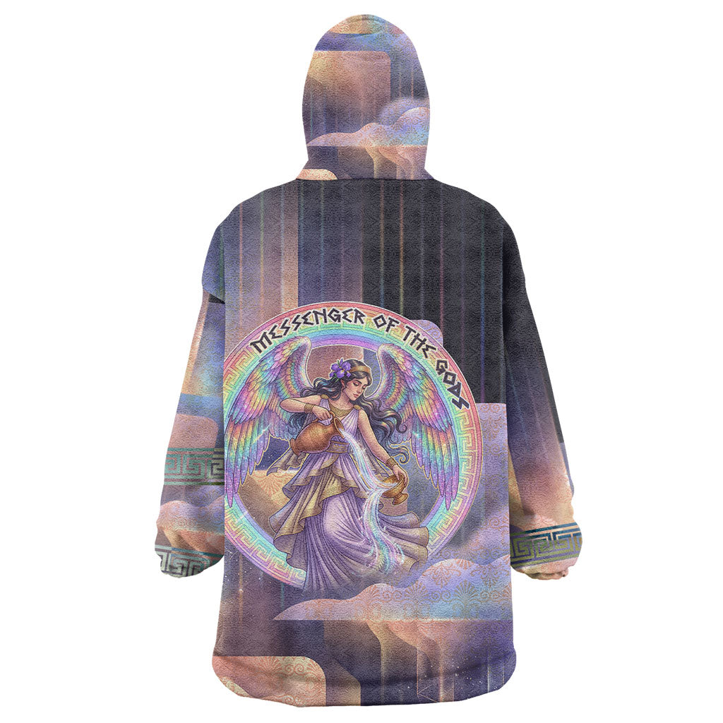 Iris Goddess Wearable Blanket Hoodie Rainbow Winged Iris - Pitcher Lyre And Greek Key