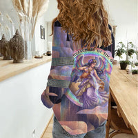 Iris Goddess Women Casual Shirt Rainbow Winged Iris - Pitcher Lyre And Greek Key