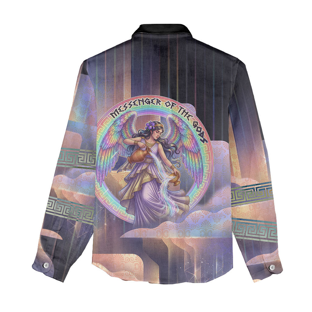 Iris Goddess Women Casual Shirt Rainbow Winged Iris - Pitcher Lyre And Greek Key