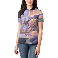 Iris Goddess Women Polo Shirt Rainbow Winged Iris - Pitcher Lyre And Greek Key